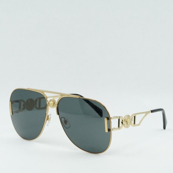 Versace VE2255 100287 Sunglasses Gold Aviator Frame, Dark Grey Lenses - Picture 2 of 12